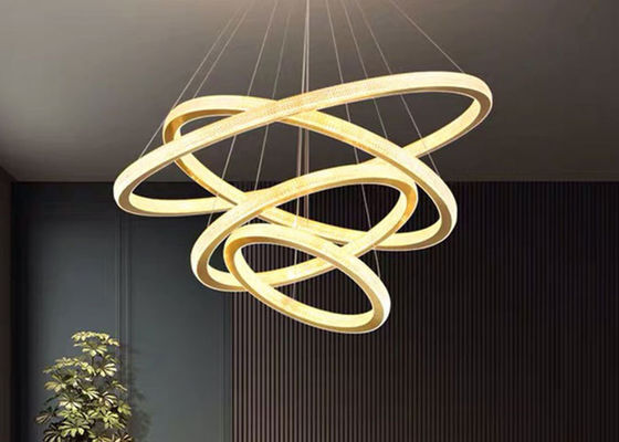 اندازه 40x60x80x100cm چراغ سقفی حلقه ای LED رنگ طلای روشن برای سالن هتل