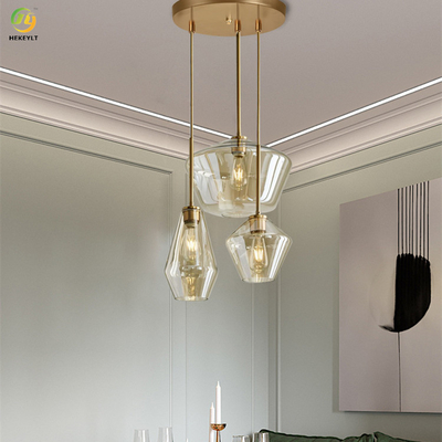 چراغ آویز نوردیک شیشه ای شفاف E26 برای هتل / اتاق نشیمن / نمایشگاه