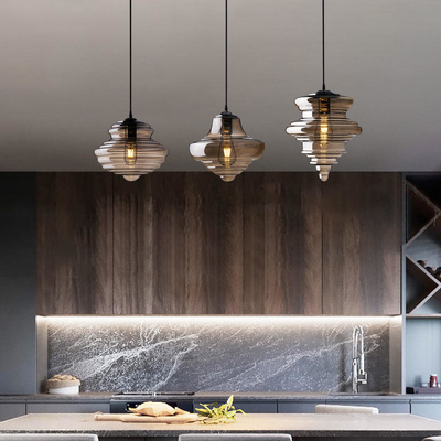 چراغ آویز شیشه ای دمیده آشپزخانه تک آشپزخانه E27 لوستر مدرن 27 × 43 سانتی متر