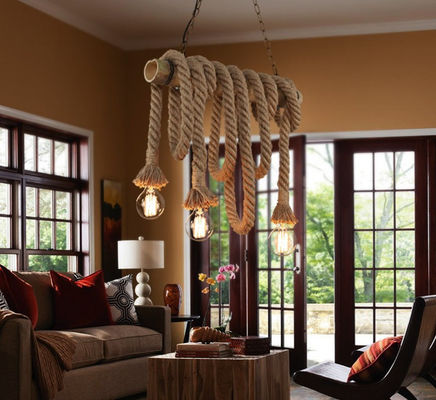 چراغ آویز شیشه ای بامبو طناب کنف برای اتاق نشیمن